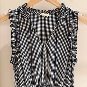 Hem & Thread Navy Blue & White Gingham V-Neck Sleeveless Maxi Dress - Size Small